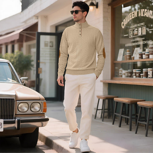 Knit sweater for men with high collar and stylish buttoned cuffs Amarae