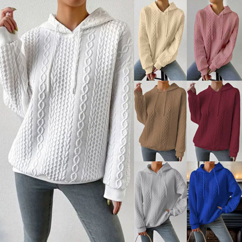 High-quality knit sweater for women with hood and decorative cable pattern Amarae