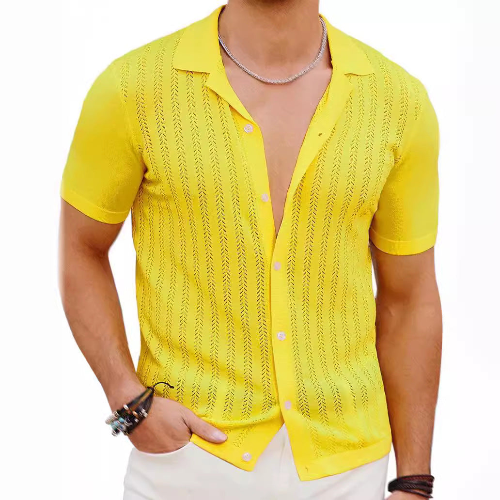 Short Sleeve Knit Shirt for Men with Textured Design Amarae