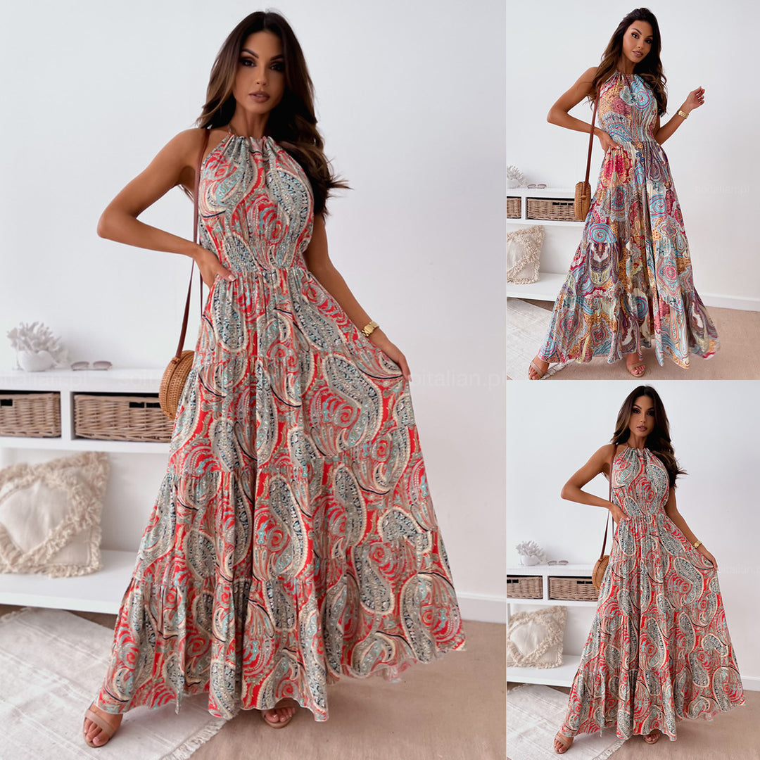 Maxi dress for women in boho style with a scoop neck and flowy skirt Lune London