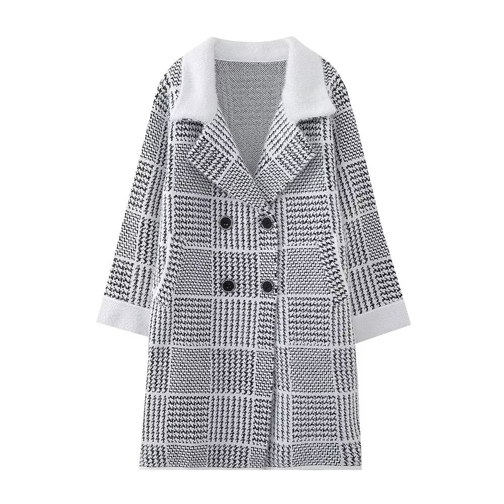 Women's textured checkered transition jacket with an elegant button placket Lune London