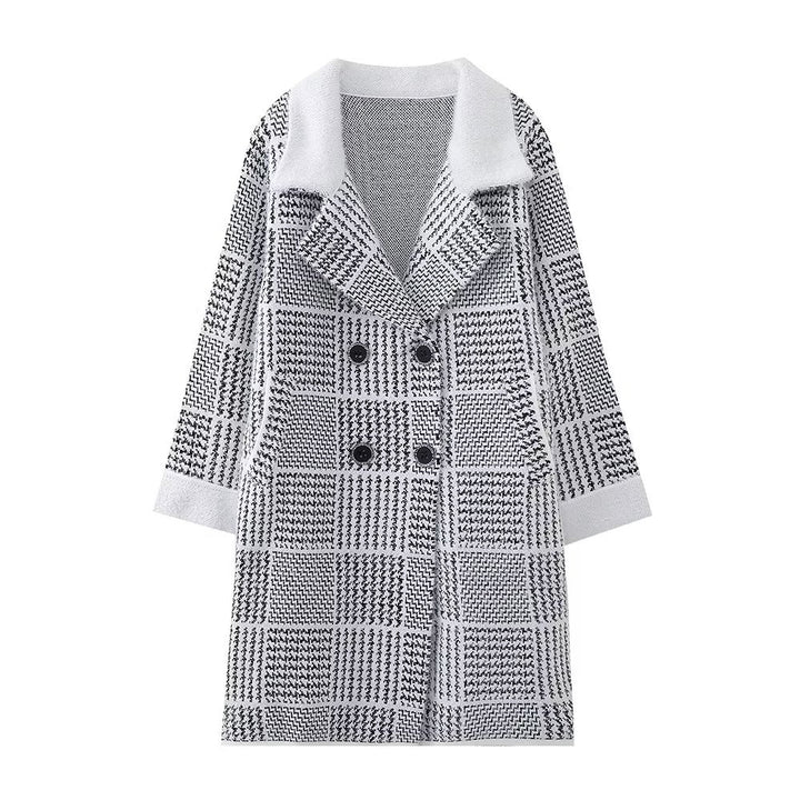 Women's textured checkered transition jacket with an elegant button placket Lune London