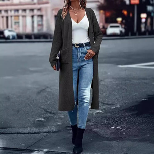 Knitted coat for women with open front parts and practical pockets Amarael