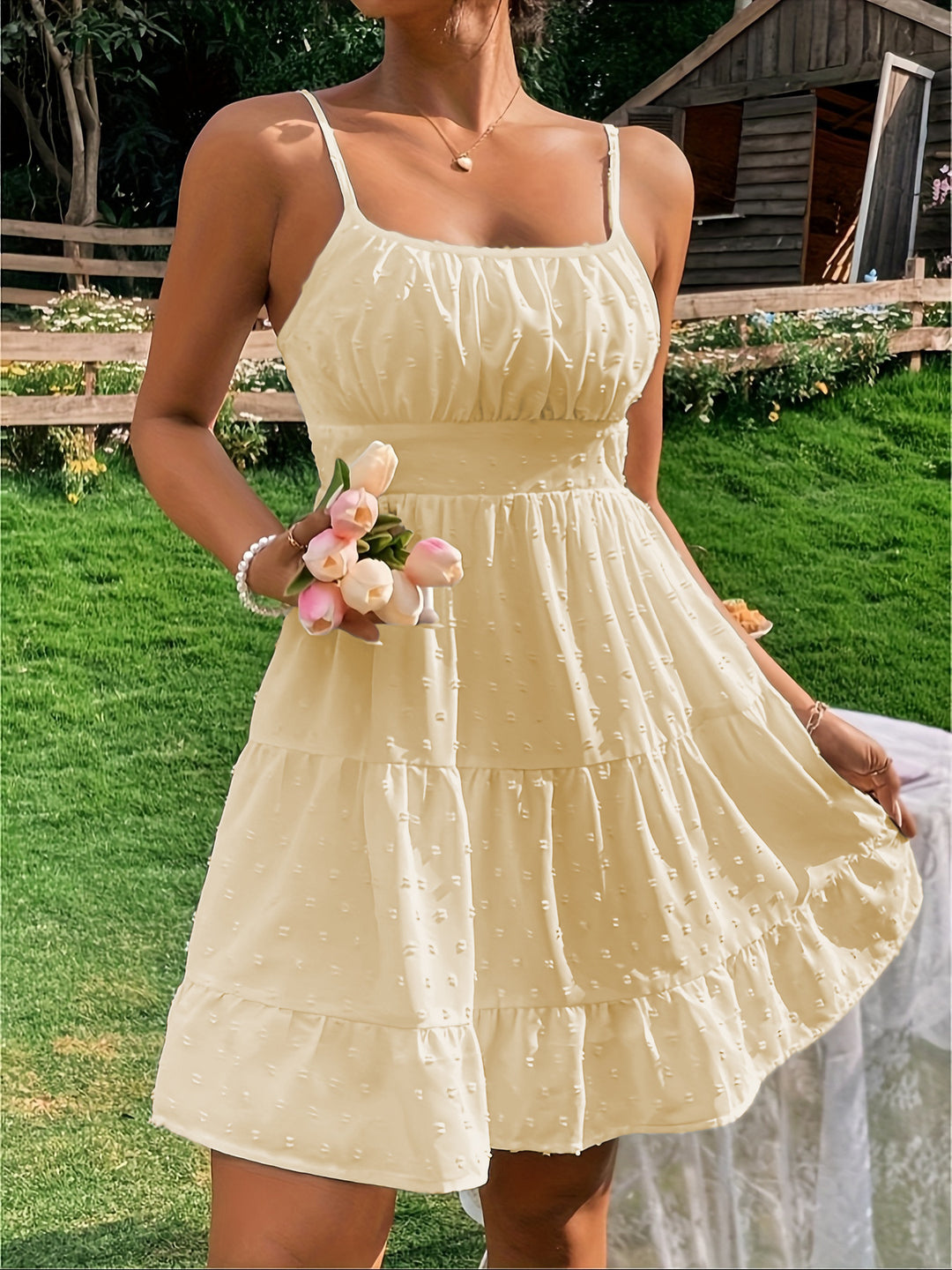 Summer dress for women with ruffles and adjustable spaghetti straps Lune London