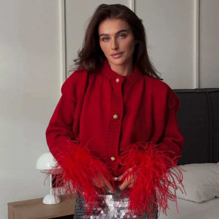 Trendy knitted jacket for women with fringes Lune London