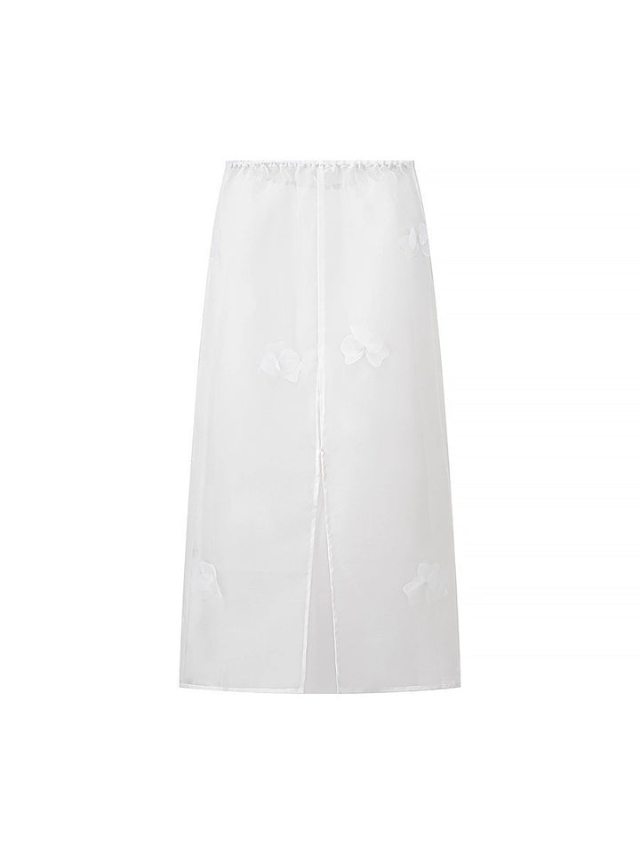 Long sheer blouse for women with floral design and side slit Lune London