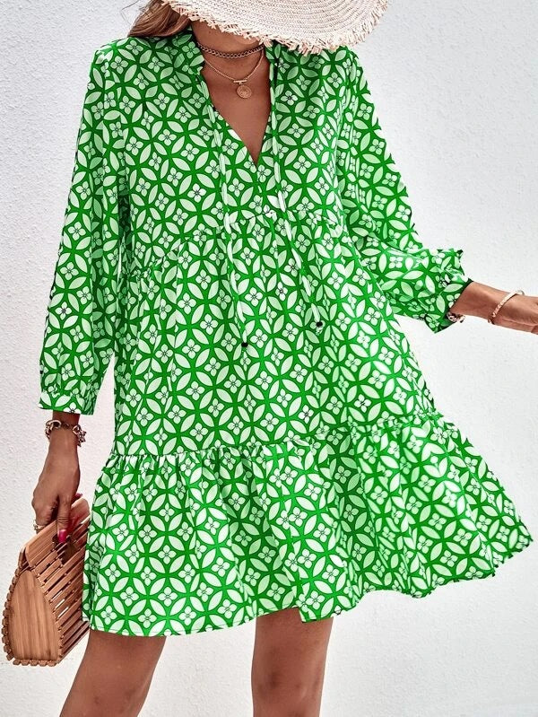 Boho style summer dress for women with a flowy cut and ruffle details Lune London