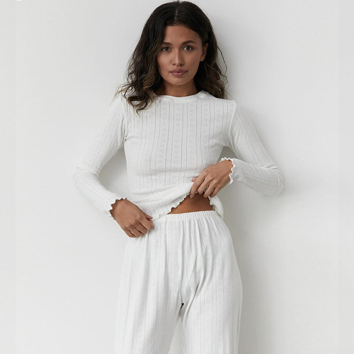 Comfortable long sleeve long pajama for ladies with textured surface Lune London