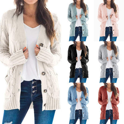 Knitted cardigan for women with cable pattern and practical pockets Amarae