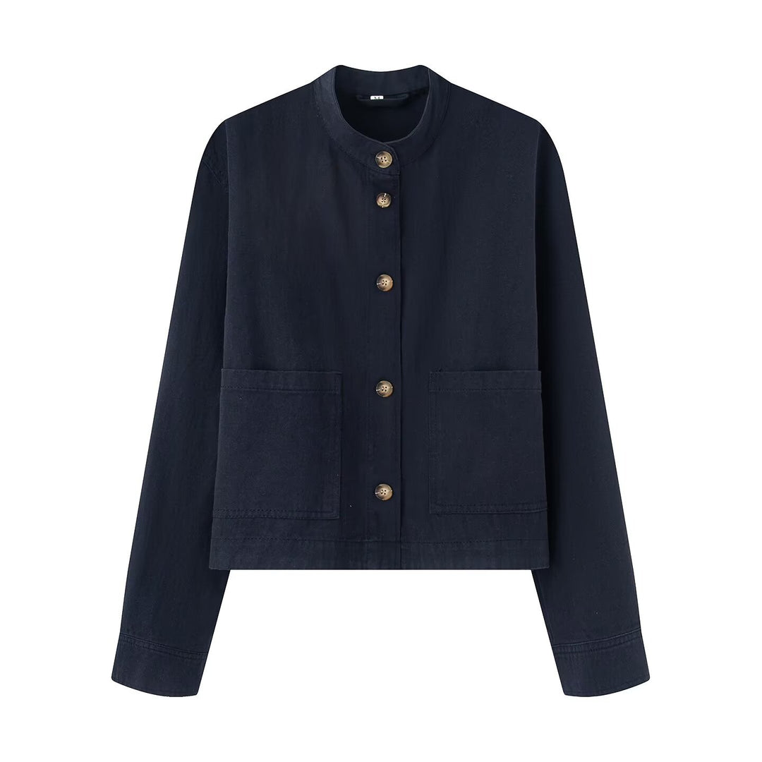 Women's short jacket with stand-up collar, boxy-cropped silhouette and patch pockets Amarae