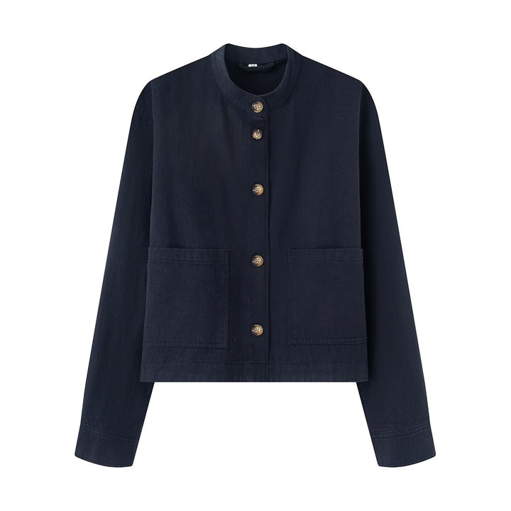 Women's short jacket with stand-up collar, boxy-cropped silhouette and patch pockets Amarae