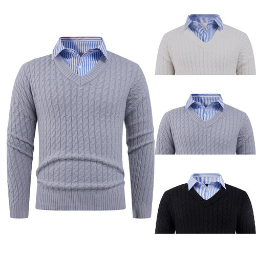 Men's elegant knit sweater with V-neck and fine structure Amarae