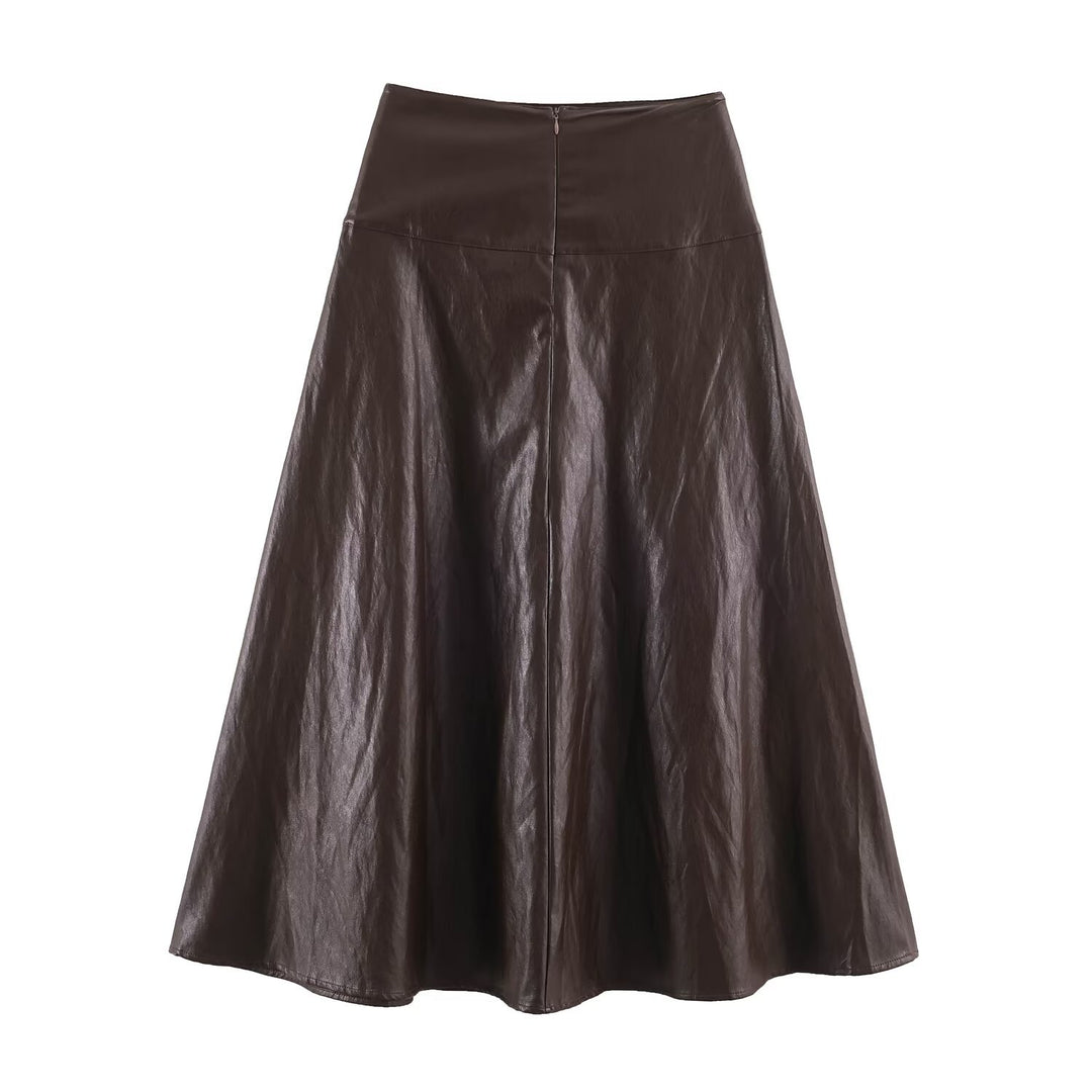Women's midi skirt in leather look with high waist and flared cut Amarae
