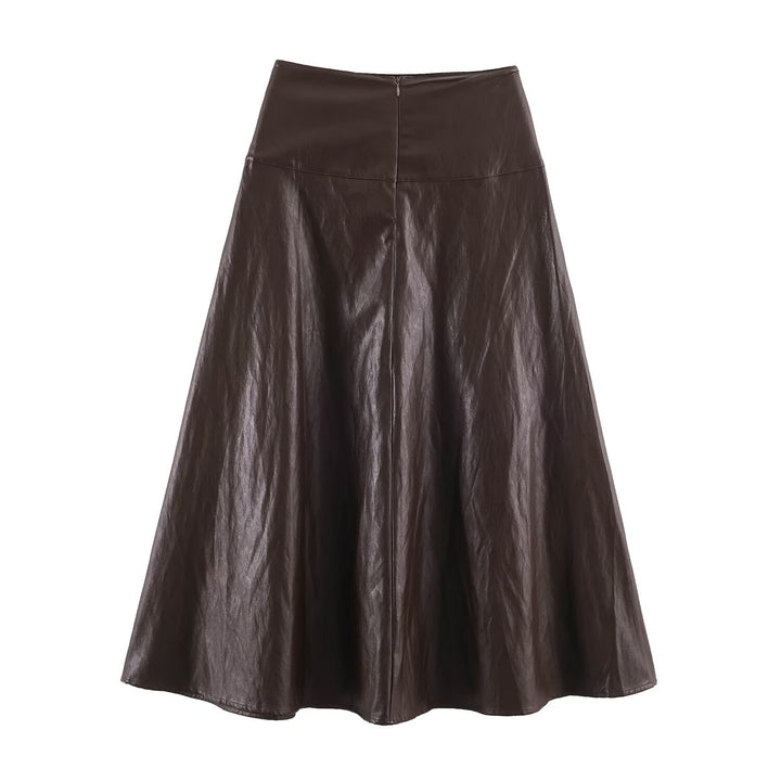 Women's midi skirt in leather look with high waist and flared cut Amarae