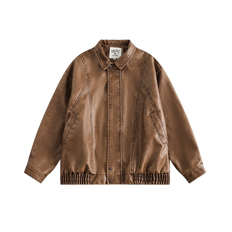 Unisex Boxy Overshirt Jacket in Vintage Suede Look with Elastic Hem and Concealed Snap Placket Amarae