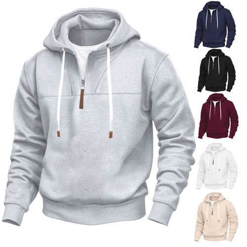 Sporty hoodie for men with half-zip and robust contrasting details Amarae
