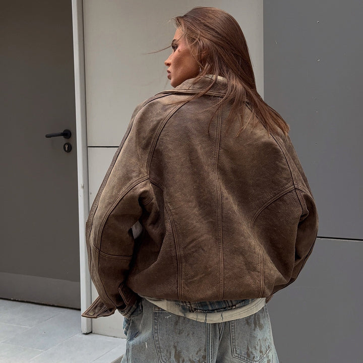 Leather jacket for women with a relaxed cut and oversized fit Lune London