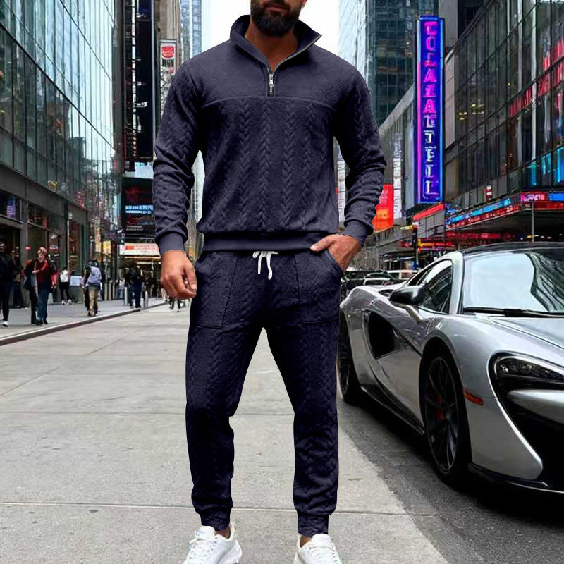 Casual knitted tracksuit for men with a high collar and zipper Lune London