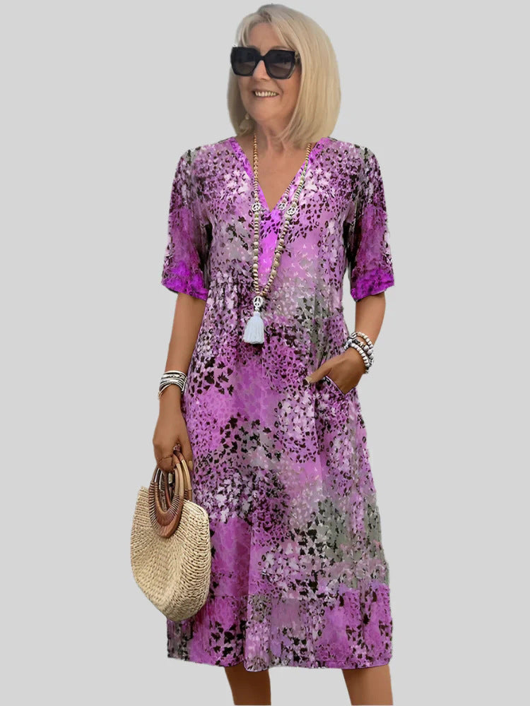 Women Midi Floral Dress with V Neck Lune London