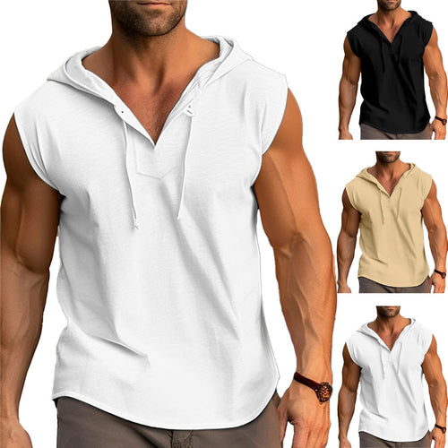 Men's sleeveless training T-shirt with a practical hood design Amarae