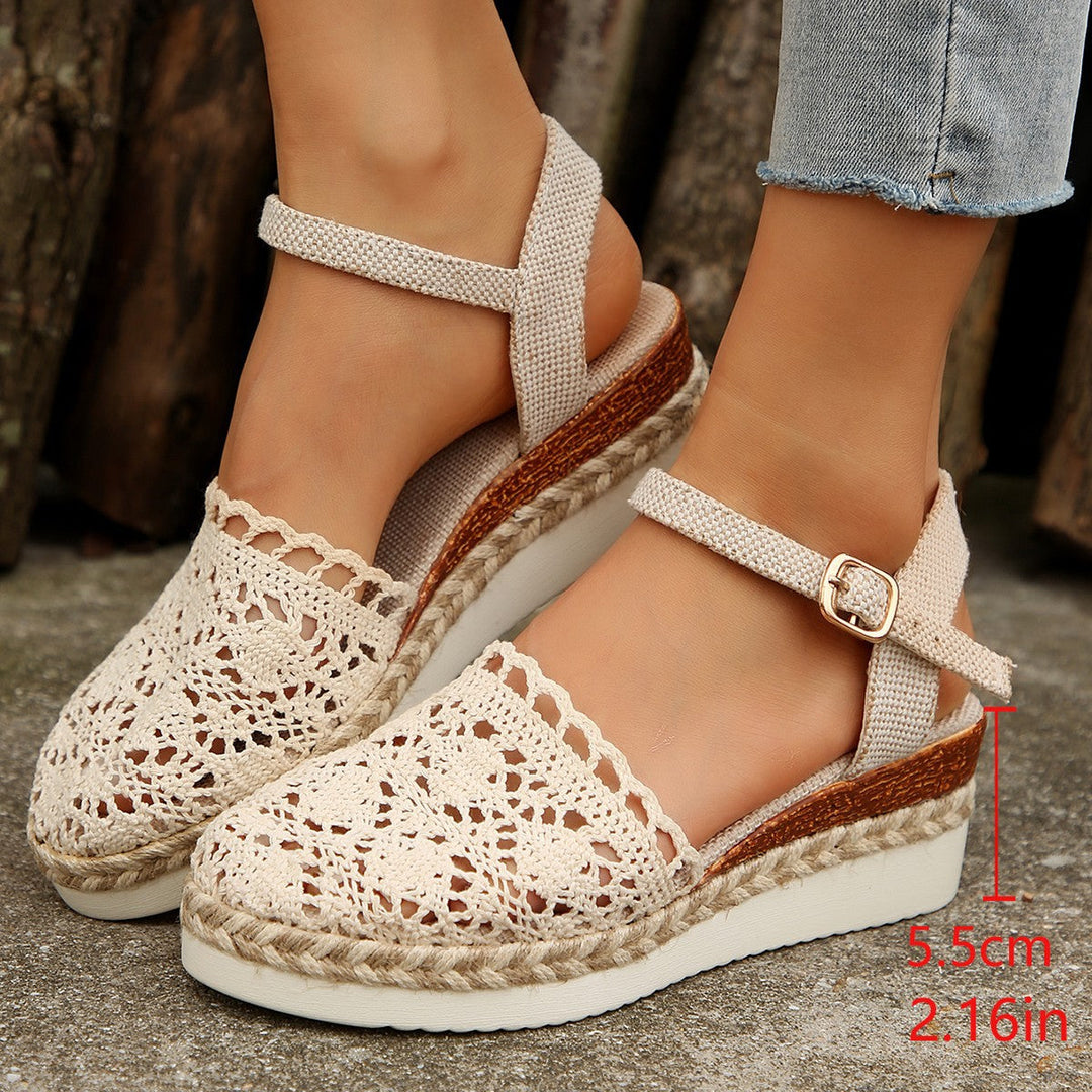 Women Elegant Espadrilles with Handcrafted Crochet Design and Adjustable Ankle Strap Lune London