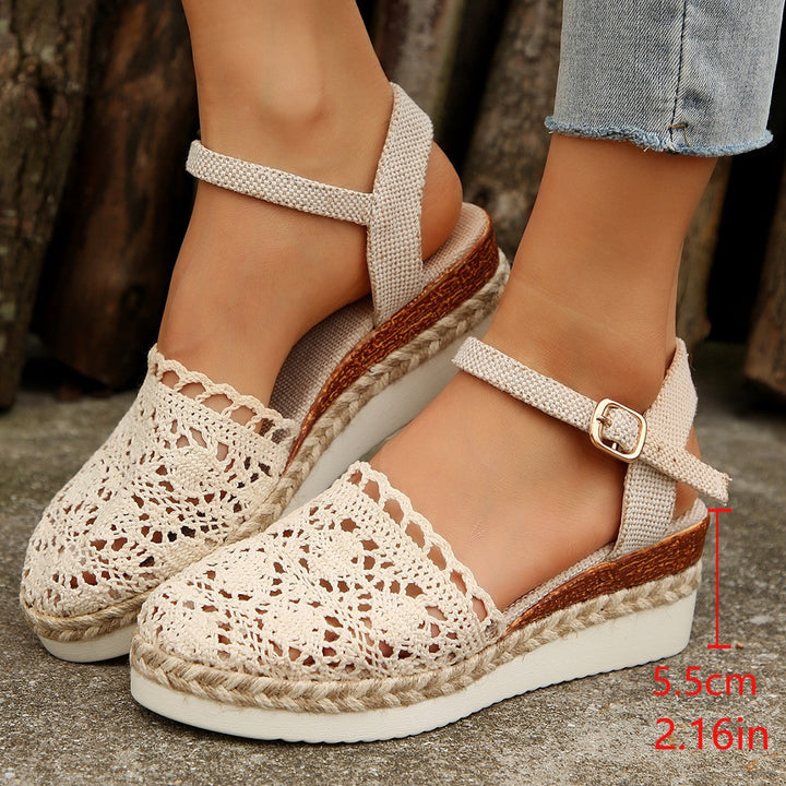 Women Elegant Espadrilles with Handcrafted Crochet Design and Adjustable Ankle Strap Lune London