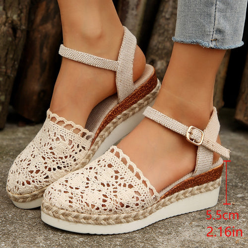 Women Elegant Espadrilles with Handcrafted Crochet Design and Adjustable Ankle Strap Amarae