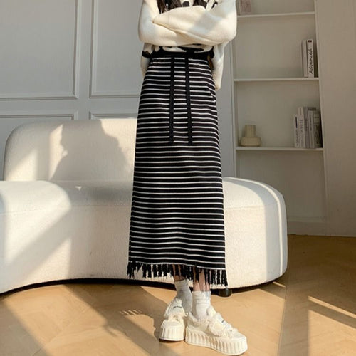 Jupe midi rayée pour femmes avec franges Chic & Stil