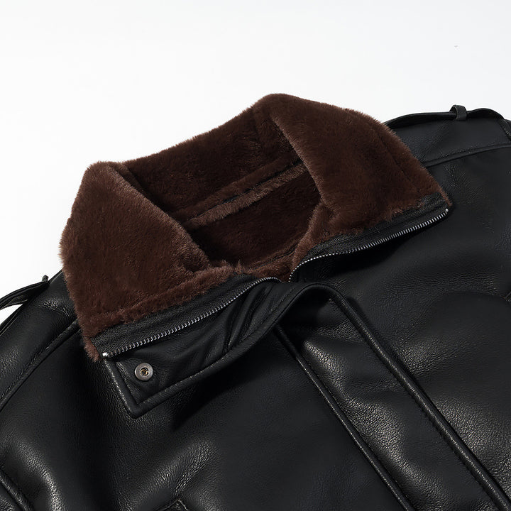 Women short-cut pilot jacket made of leather look with soft fur collar Amarae