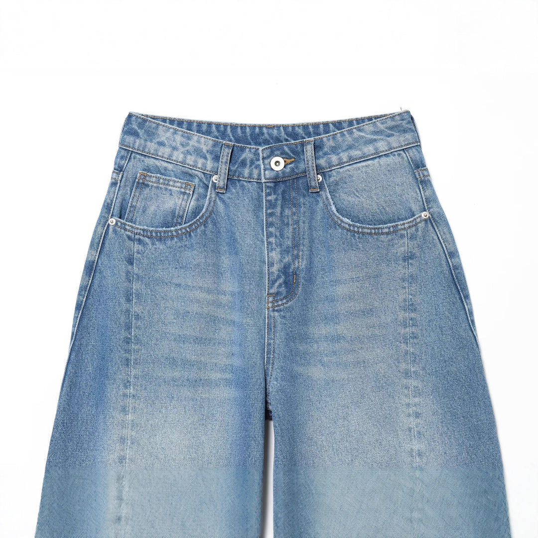 Women's Wide Cropped Denim Culotte with High Waist and Center Seam Amarae