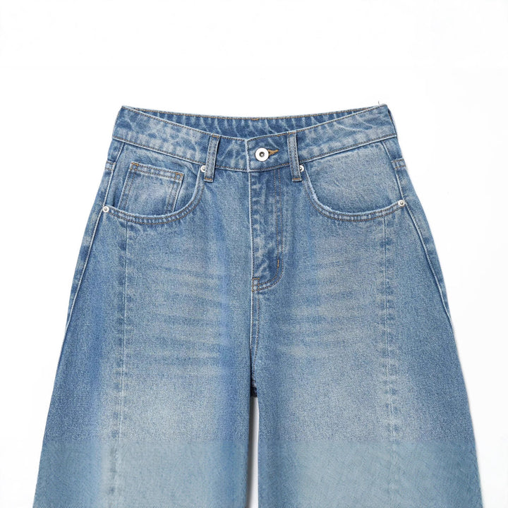 Women's Wide Cropped Denim Culotte with High Waist and Center Seam Amarae