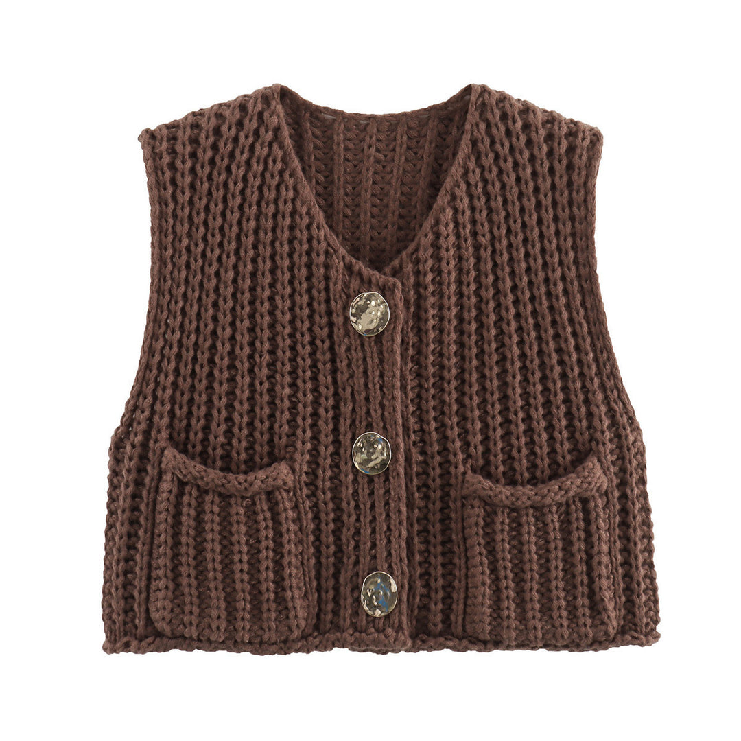 Knitted ladies' vest with golden buttons and pockets Lune London
