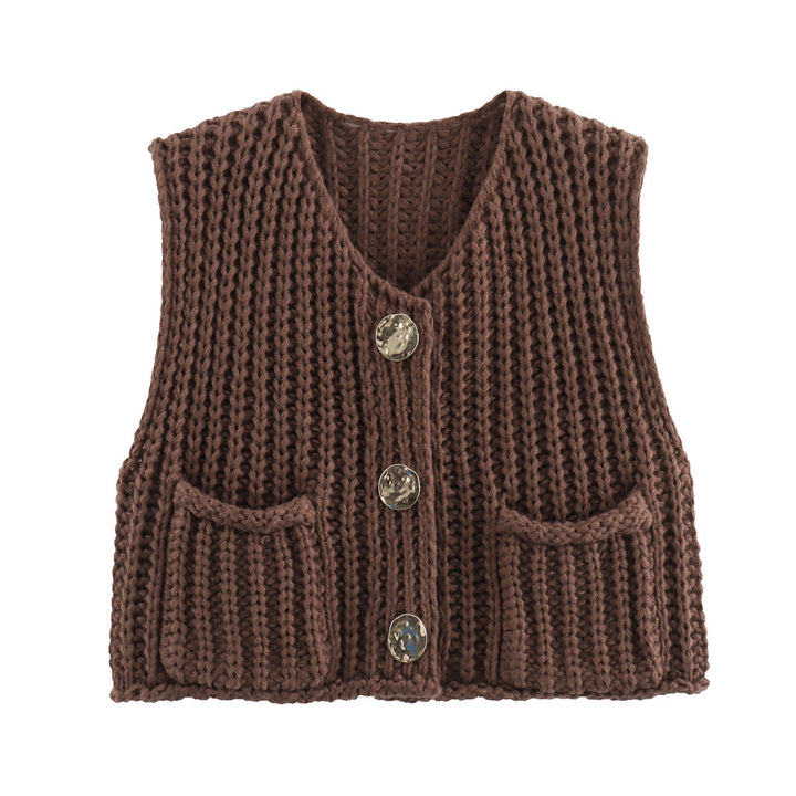 Knitted ladies' vest with golden buttons and pockets Lune London