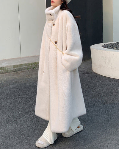 Amarae | Collar Double Breasted Faux Mink Fur Long Coat