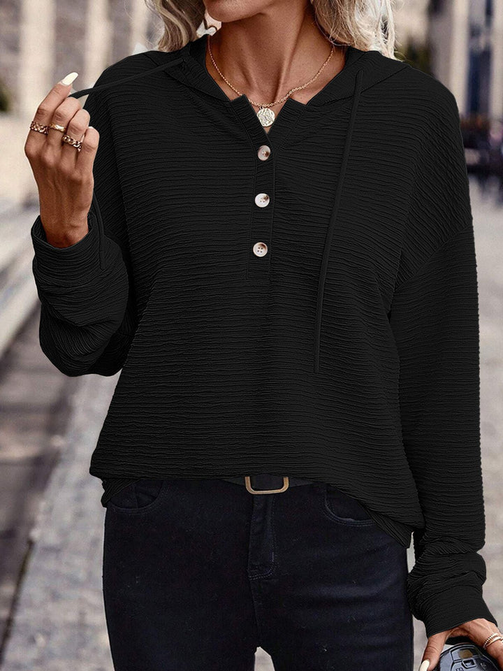 Hooded T-shirt for women with button placket and textured surface Lune London