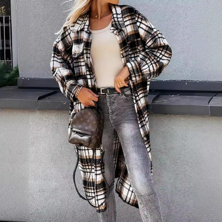 Checked shirt coat for women in soft cotton blend Lune London