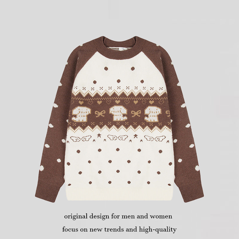 Women's knitted sweater with Norwegian pattern, raglan sleeves and round neckline Amarae