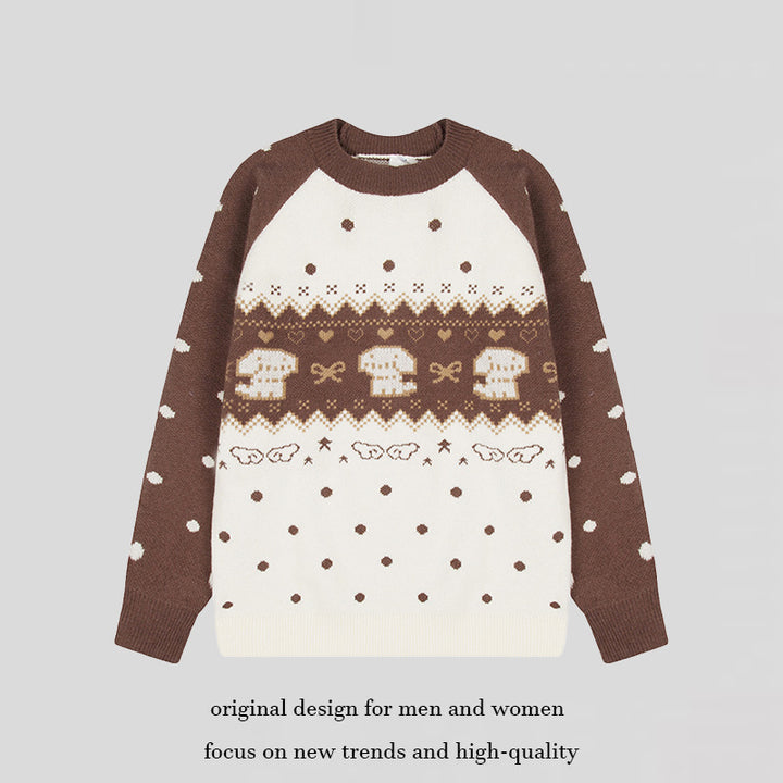 Women's knitted sweater with Norwegian pattern, raglan sleeves and round neckline Amarae