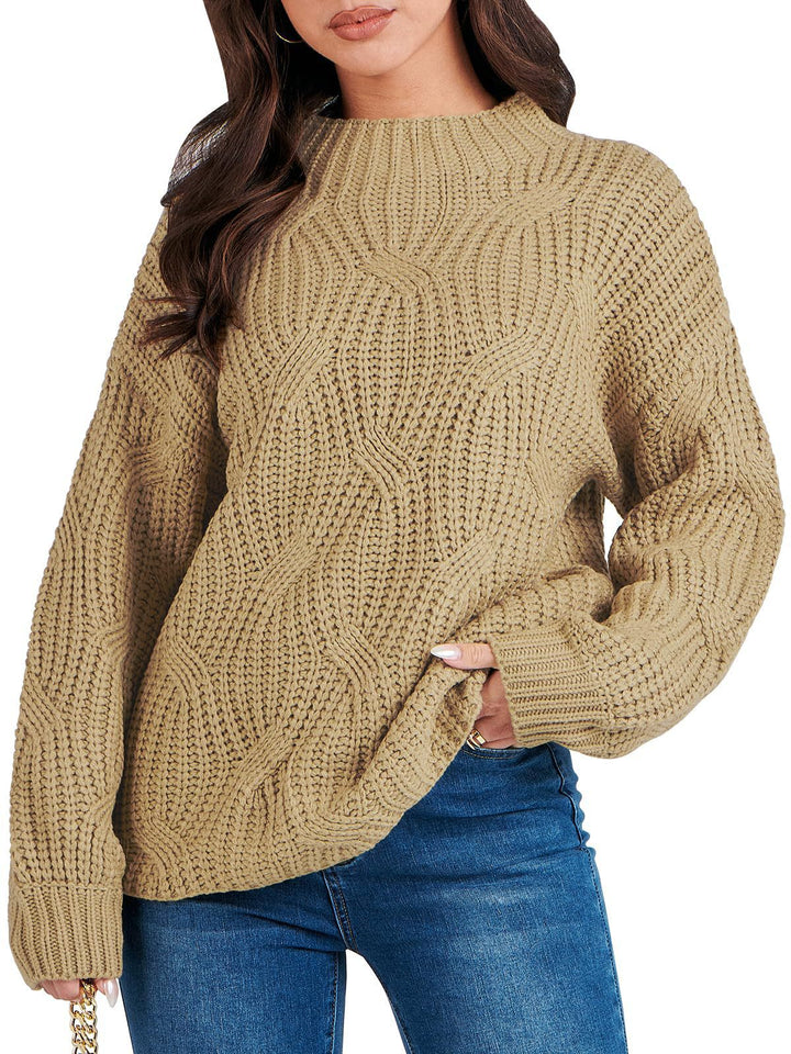 Ladies oversized knit sweater with extravagant wave pattern and high collar Lune London