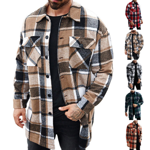Flannel shirt jacket for men with a checked design and practical pockets Amarae