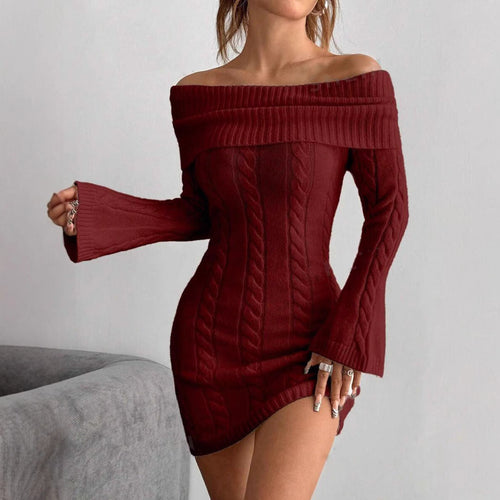 Women's Fitted Knitted Dress with Wide Neckline Amarae