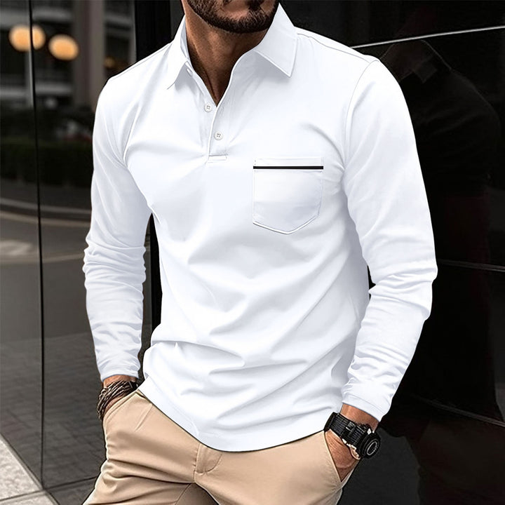 Men's Long Sleeve Polo with Trendy Stand-Up Collar and Practical Chest Pocket Lune London