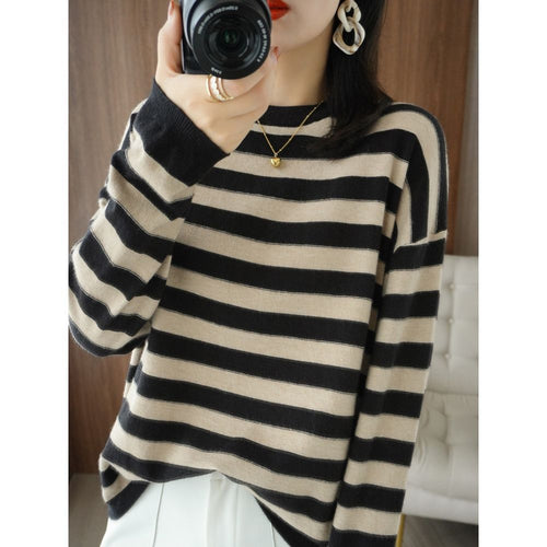 Pull en tricot décontracté pour femmes avec larges rayures Chic & Stil