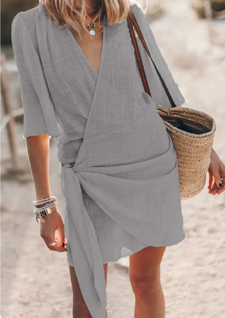Wrap dress for women with fluid cut and narrow belt Lune London