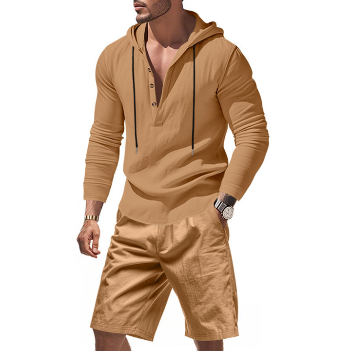 Men's casual hoodie t-shirt with a modern button design and comfortable shorts Lune London