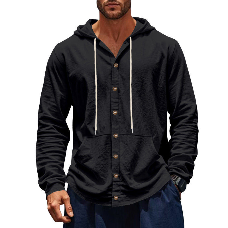 Men's hooded shirt with button placket and practical pockets Chic and style
