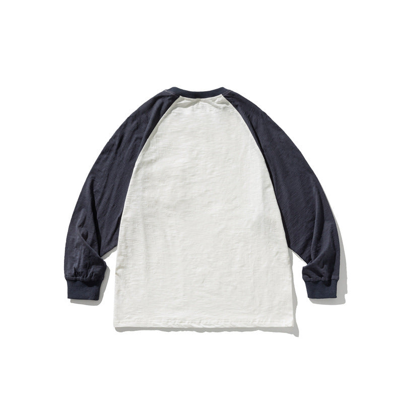 Unisex Casual Raglan Long Sleeve with Contrast Sleeves and Patch Pocket Amarae