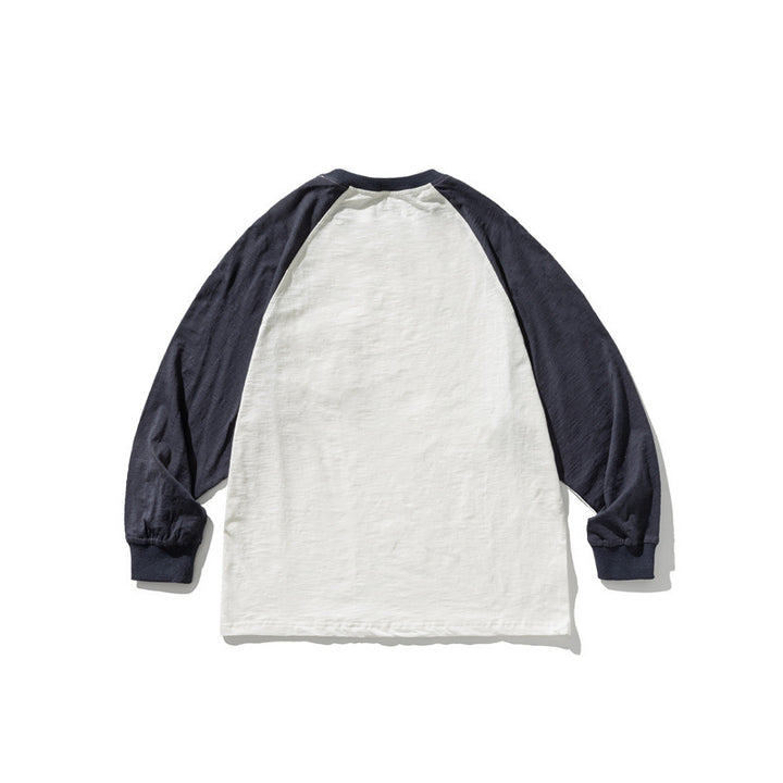 Unisex Casual Raglan Long Sleeve with Contrast Sleeves and Patch Pocket Amarae