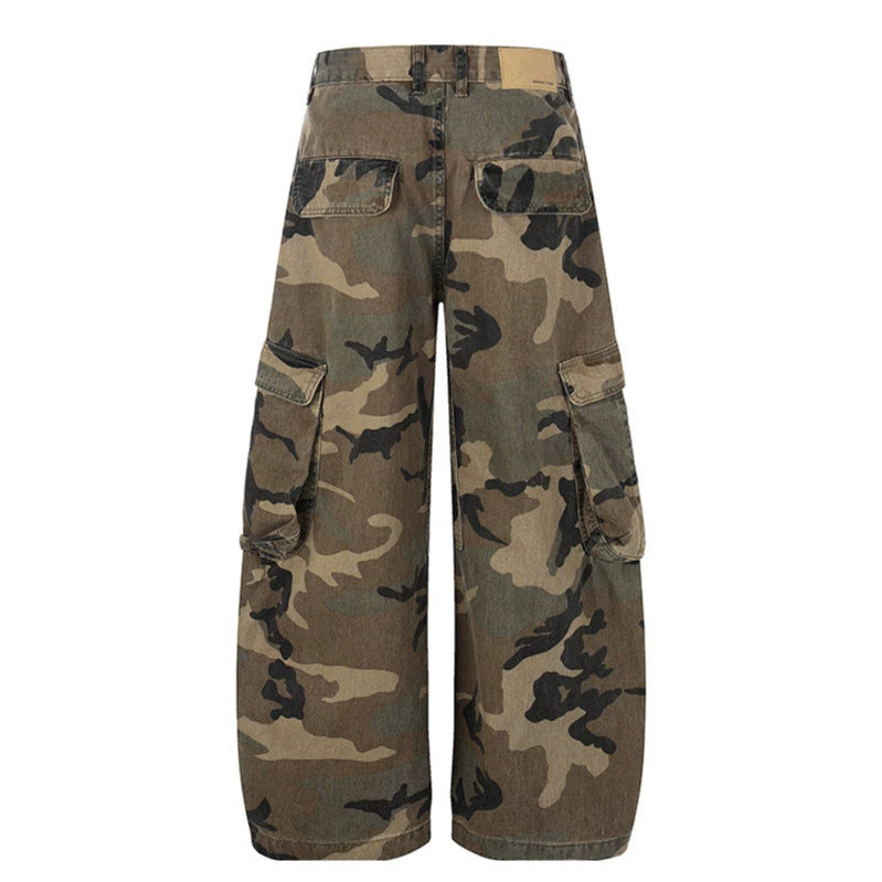 Women's wide cargo pants in camouflage print with multi-pockets Amarae