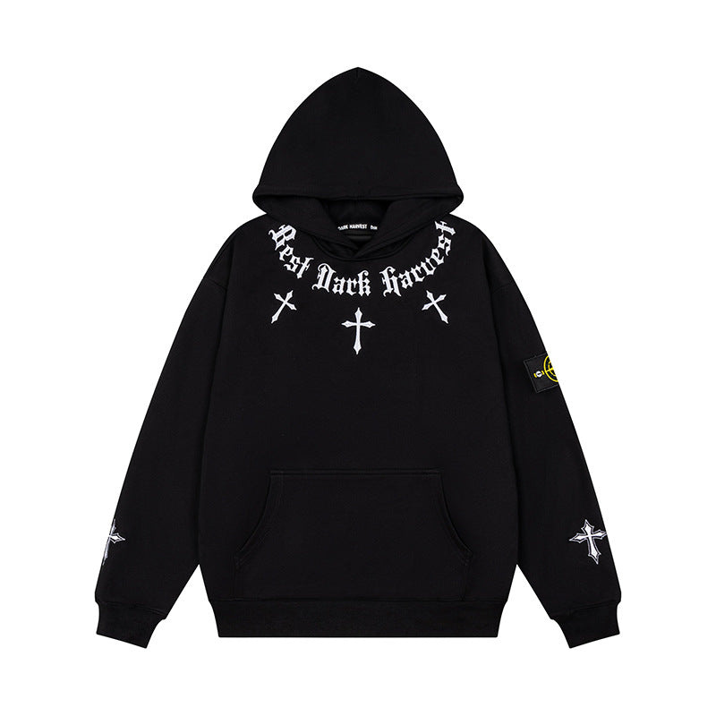Unisex Oversize Hoodie with Gothic Cross Print, Kangaroo Pocket and Ribbed Cuffs Amarae